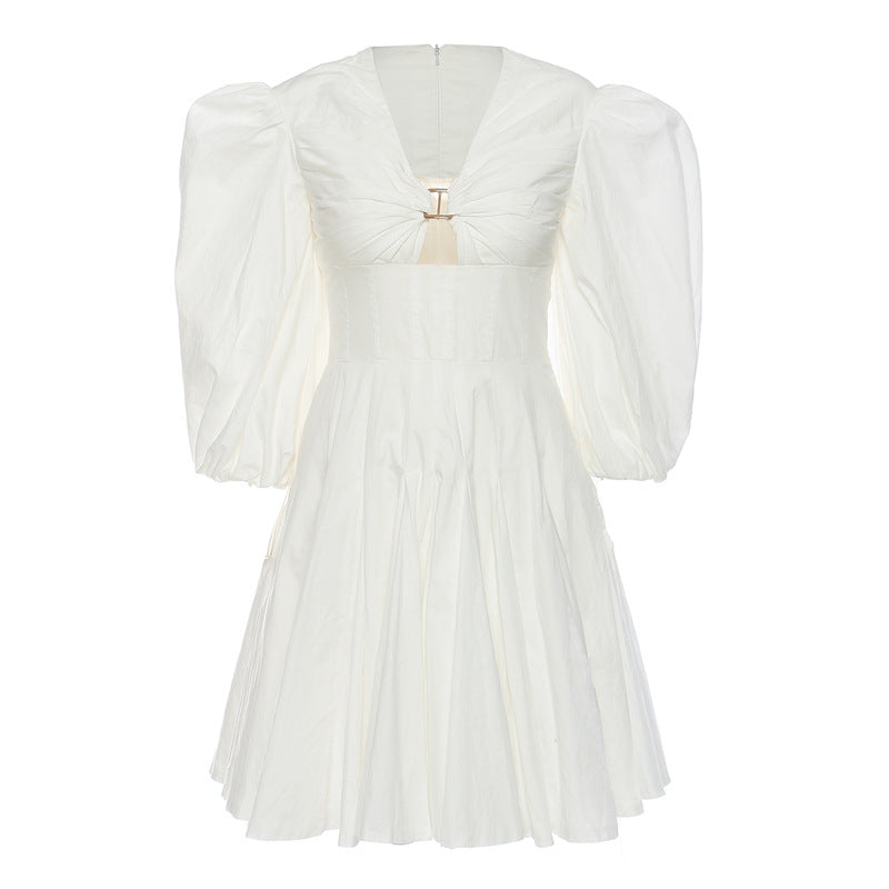 Light Luxury Super Heavy Industry Niche Bubble Sleeve Court Sense Puffy A line Dress Princess Dress