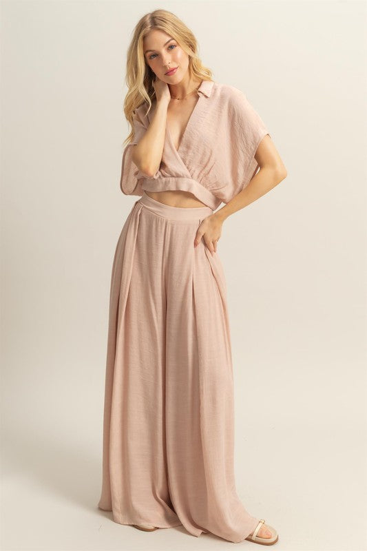 HYFVE Kimono Sleeve Crop Top and Wide Leg Pants Set