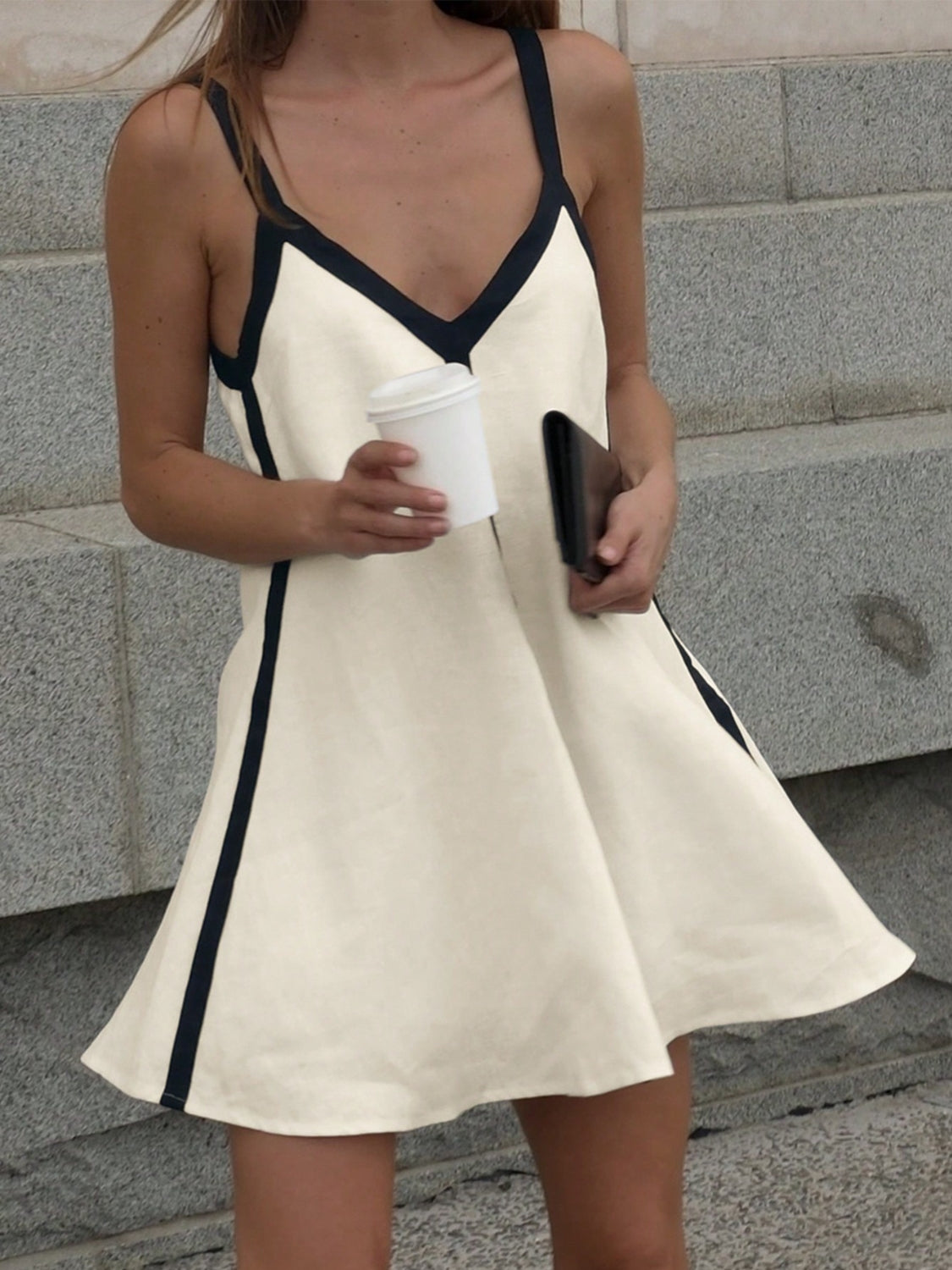 Contrast Trim V-Neck Mini Cami Dress