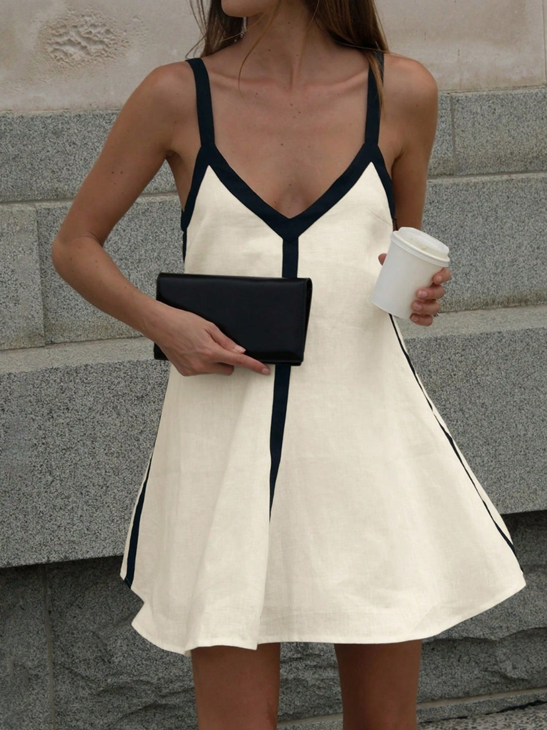 Contrast Trim V-Neck Mini Cami Dress