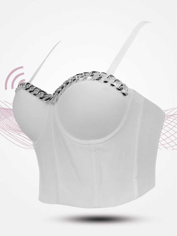 Hip Hop Tube Top Women Silver Decorative Chain Three Dimensional Push up Inner Match Spaghetti Straps Outerwear Bar Performance Wear