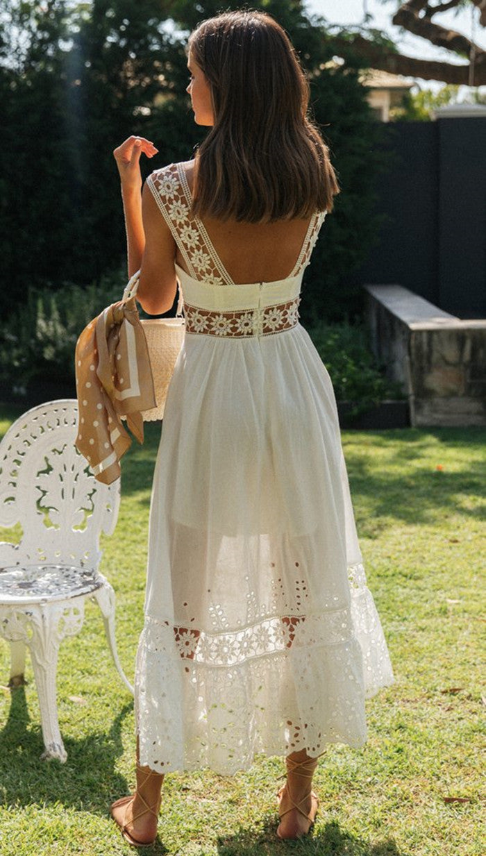 Spring Summer Women Clothing Long Lace Stitching Big Swing Dress