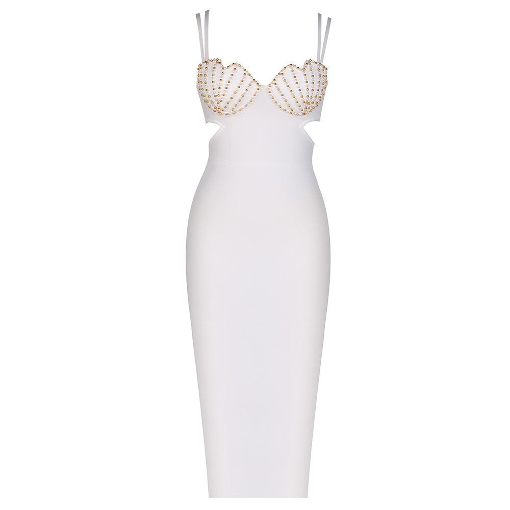 Summer Beaded Shell Hollow Out Cutout Sexy Strap Dress