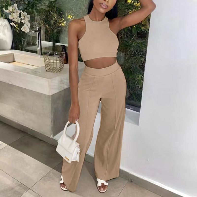 Summer Pants Suit Solid Color Office Sleeveless Vest Pants Casual Two Piece Suit Women
