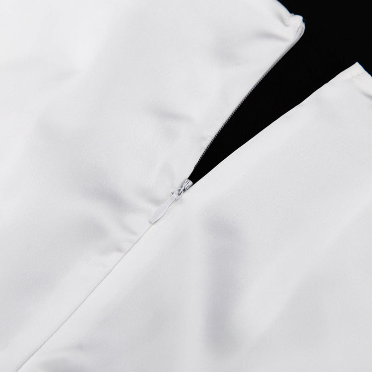 Summer White Satin Deep V neck Hollow Out Cutout Twisted Three Quarter Sleeve Tight Dress