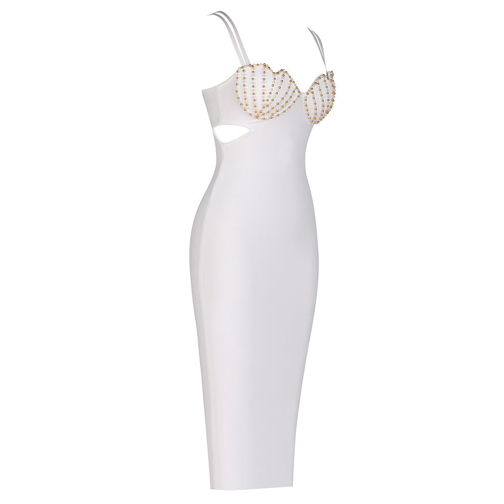 Summer Beaded Shell Hollow Out Cutout Sexy Strap Dress