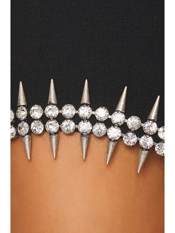Sexy V neck Brace Knitted Pansy Diamond Decorations Chain Backless Bandage One Piece Dress