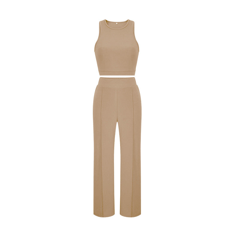 Summer Pants Suit Solid Color Office Sleeveless Vest Pants Casual Two Piece Suit Women