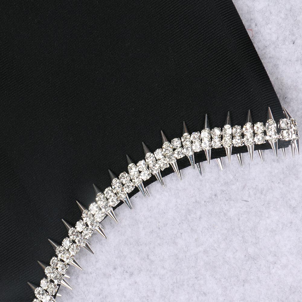 Sexy V neck Brace Knitted Pansy Diamond Decorations Chain Backless Bandage One Piece Dress
