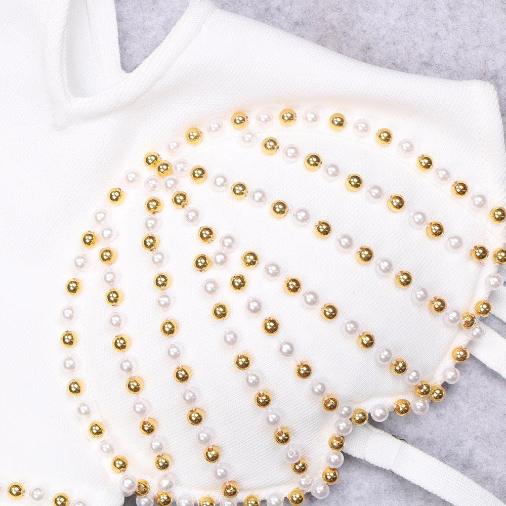 Summer Beaded Shell Hollow Out Cutout Sexy Strap Dress