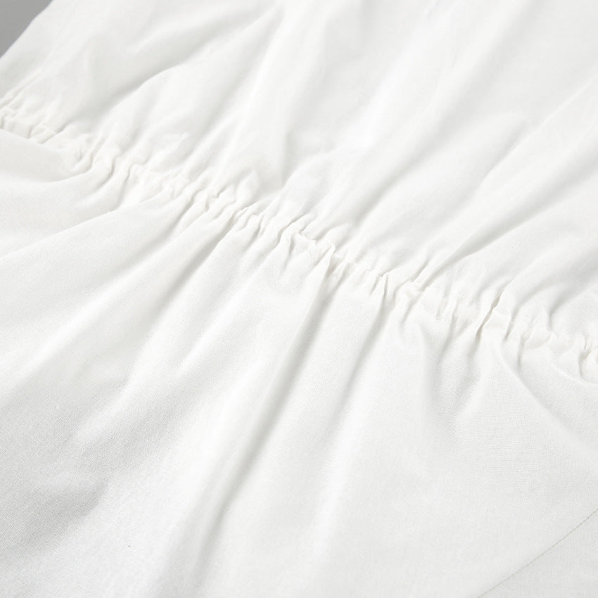 Cotton Linen White Lantern Sleeve V neck Top Shorts Summer Women Clothing Two Piece Set