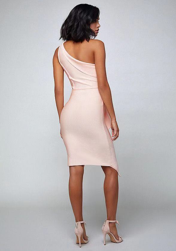 Summer Women Clothing Pink Oblique Shoulder Irregular Asymmetric Stitching Dress Party Dress