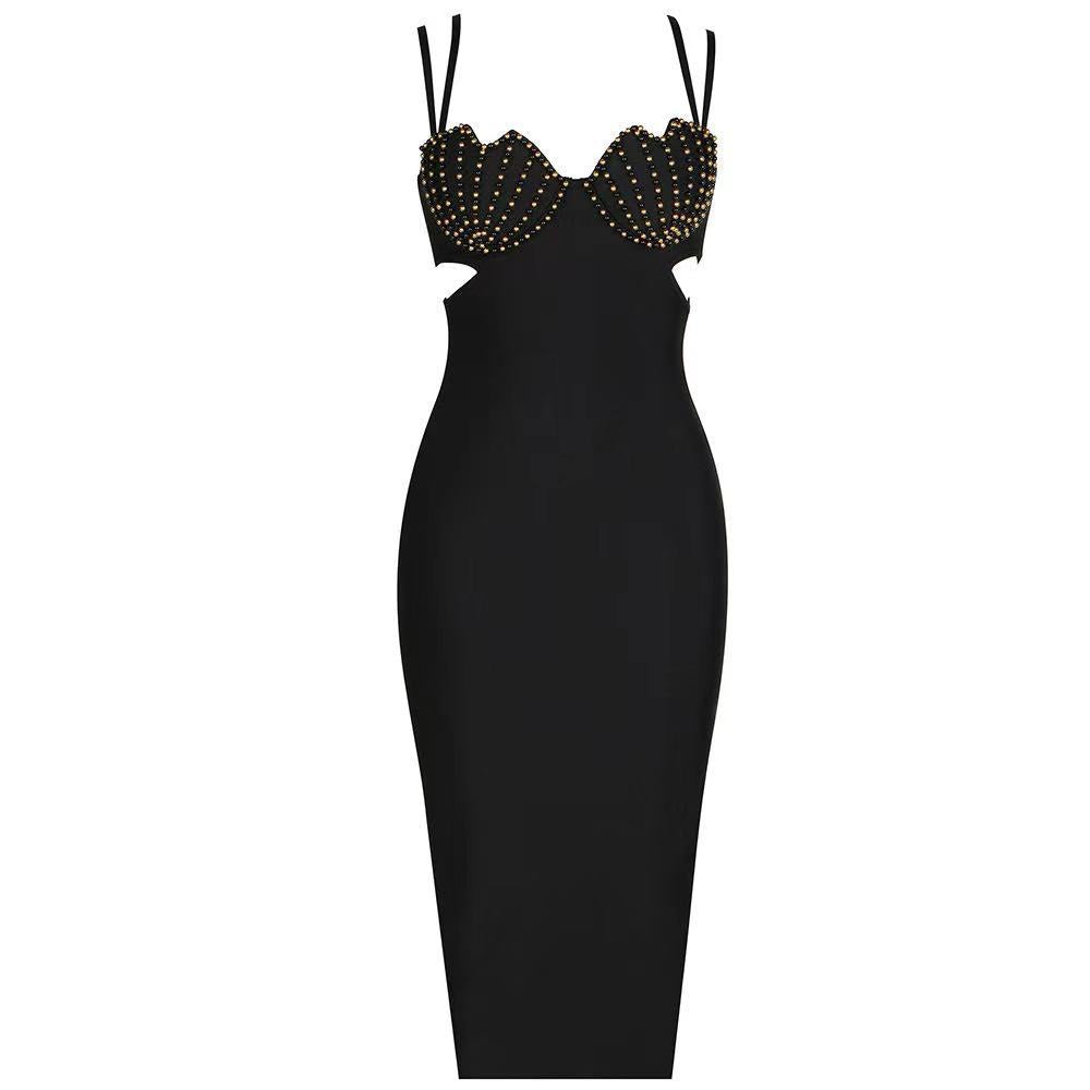 Summer Beaded Shell Hollow Out Cutout Sexy Strap Dress