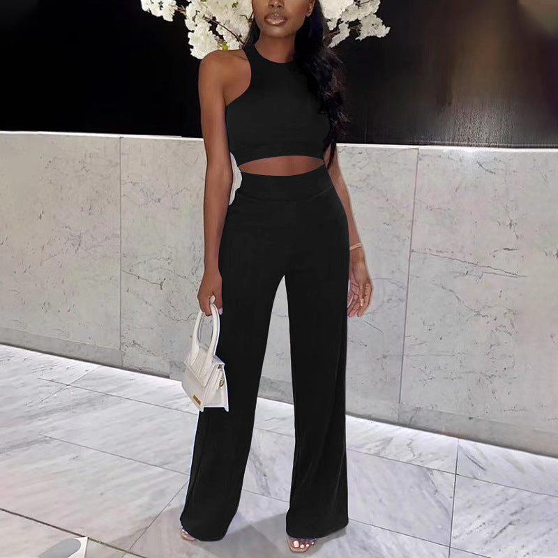 Summer Pants Suit Solid Color Office Sleeveless Vest Pants Casual Two Piece Suit Women