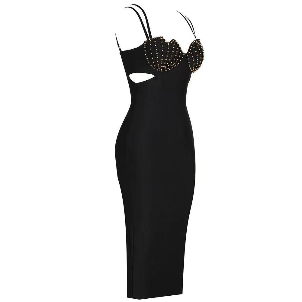 Summer Beaded Shell Hollow Out Cutout Sexy Strap Dress