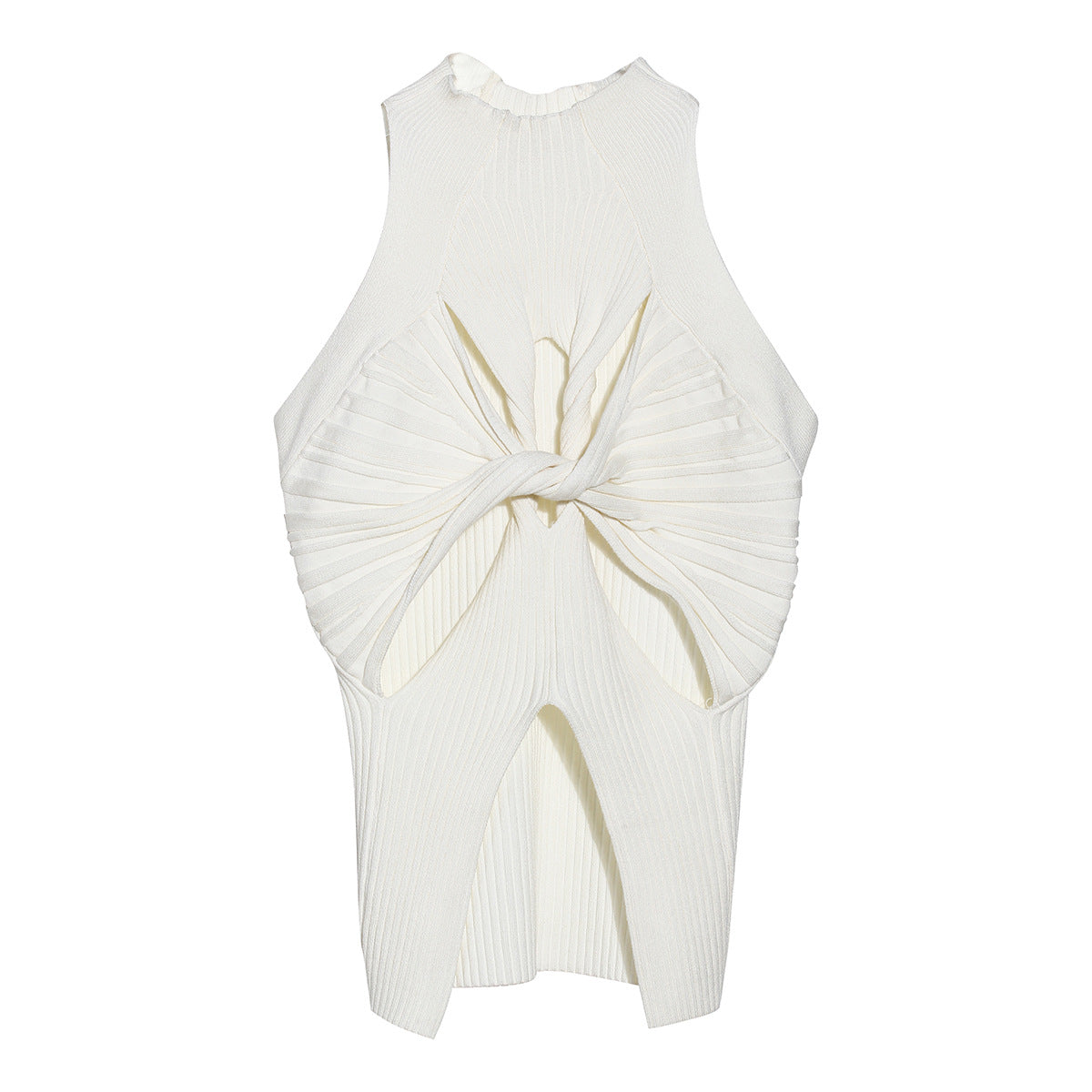 Minority Chest Hollow Out Cutout Twist Design Spring Irregular Asymmetric Hem Sleeveless Turtleneck Knitting Vest