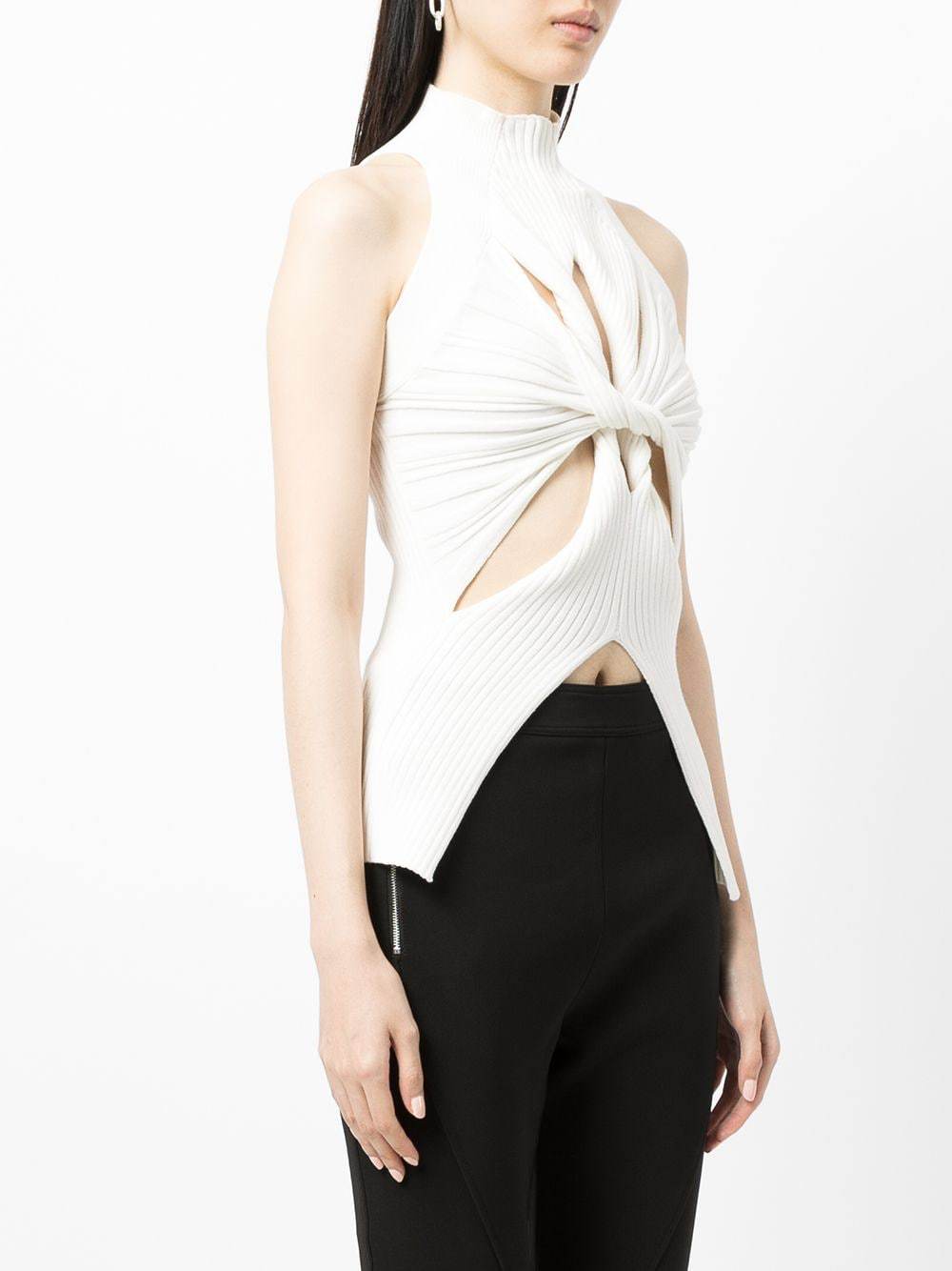 Minority Chest Hollow Out Cutout Twist Design Spring Irregular Asymmetric Hem Sleeveless Turtleneck Knitting Vest